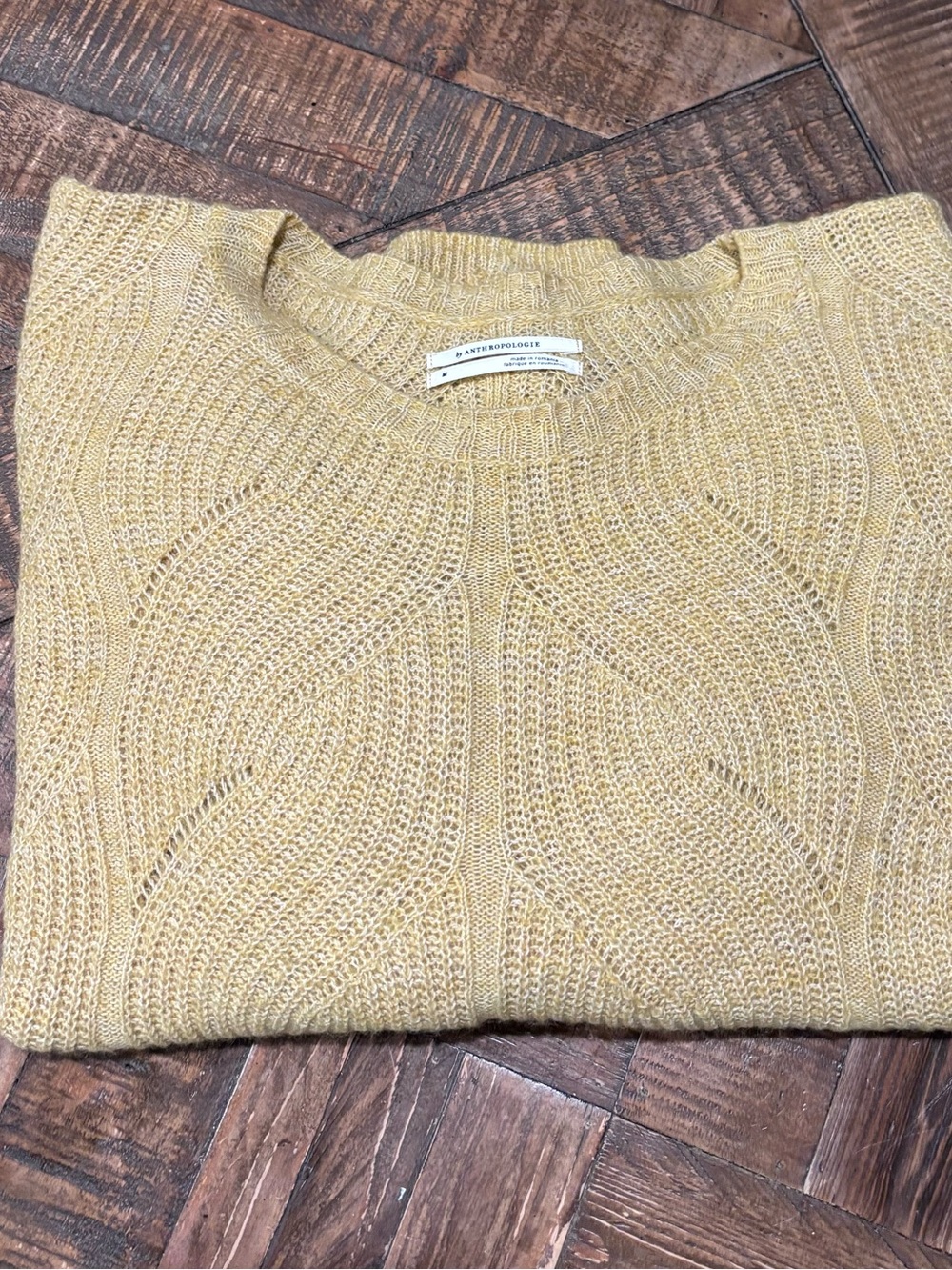 Anthropologie Honey Yellow Crewneck Knit Sweater in size medium